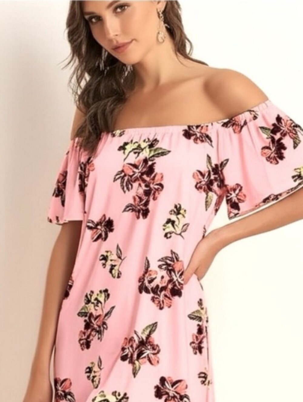 NWOT Tropical Pink Floral Off The Shoulder Dress